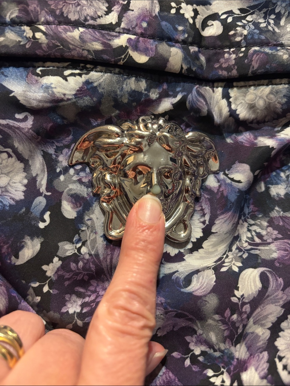 Versace Purple Floral  Backpack with Silver Medusa Accent - Picture 4 of 17